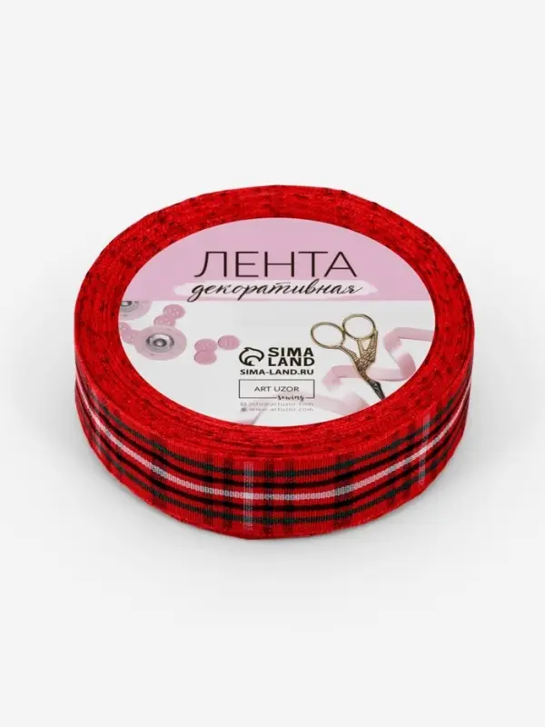 Лента новогодняя, декоративная &laquo;Крупная клетка&raquo;, 25 мм, 9&plusmn;0.5 м, красная