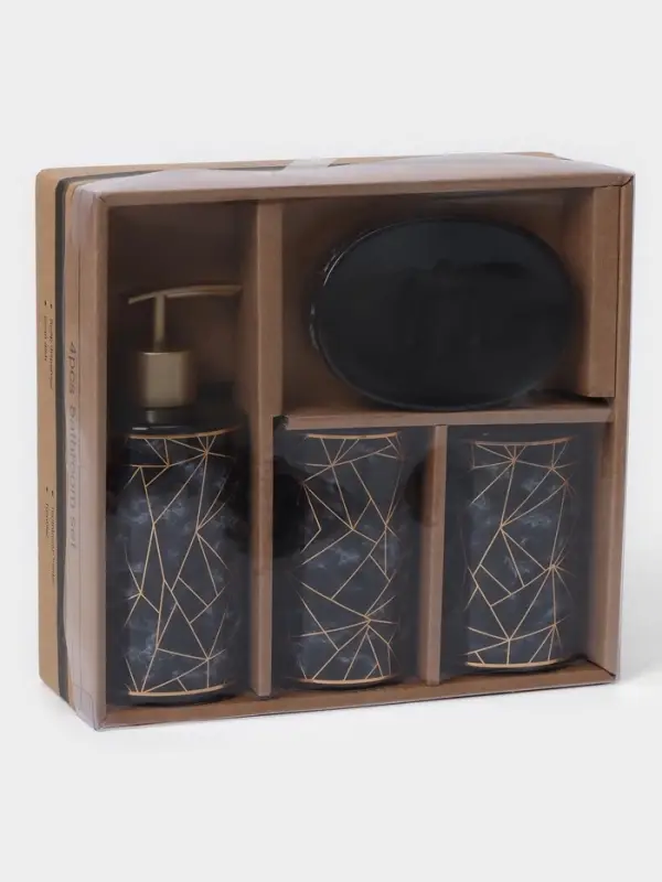 Аксессуары для ванной &laquo;Лофт&raquo;, 4 предмета, дозатор 250 мл, мыльница, 2 стакана, чёрные