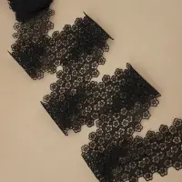 Кружево гипюровое, 80 мм, 6.8&plusmn;0.5 м, цвет чёрный