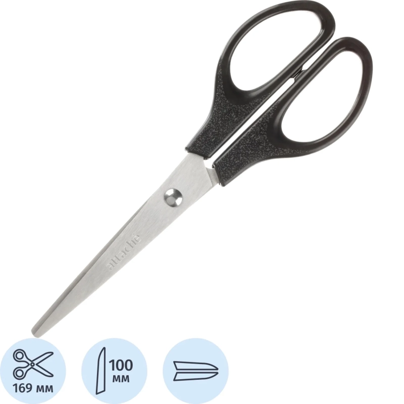 Ножницы Attache 169 мм с пластик. симметричными ручками, цвет черный