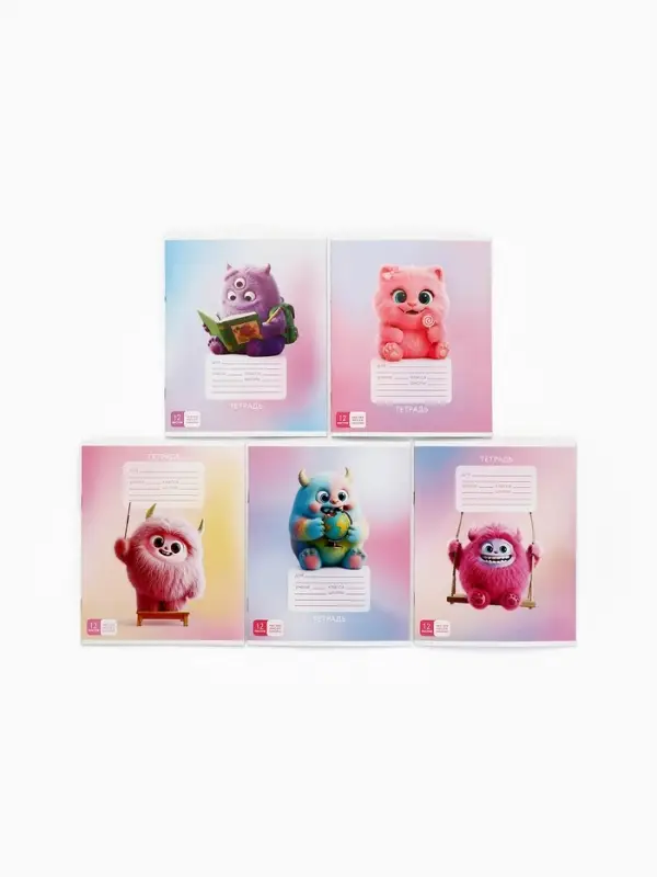 Тетрадь 12 листов, в частую косую линейку, А5, на скрепке &laquo;Буки Бяки&raquo; МИКС