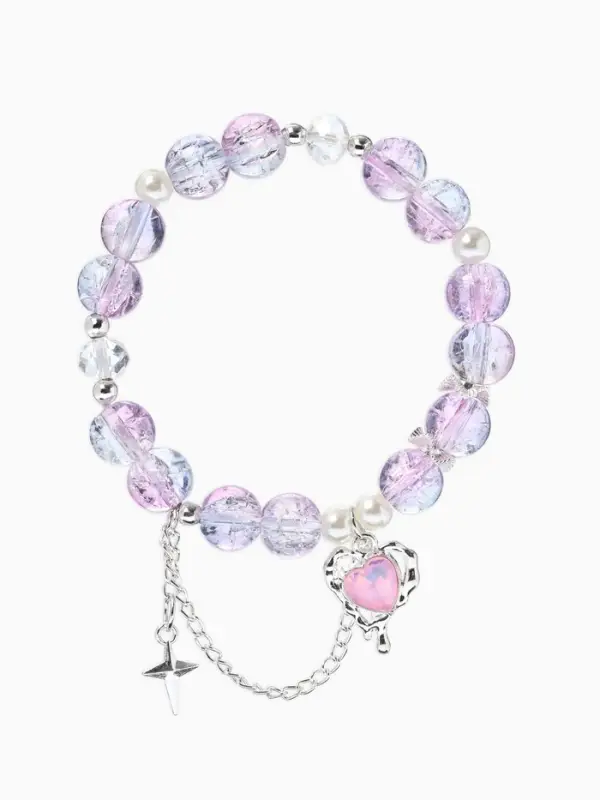 Браслет с подвесками &laquo;Сахарный. Сердце, искра&raquo;, d=6 см, шар № 10/8, розовый, фиолетовый в серебре