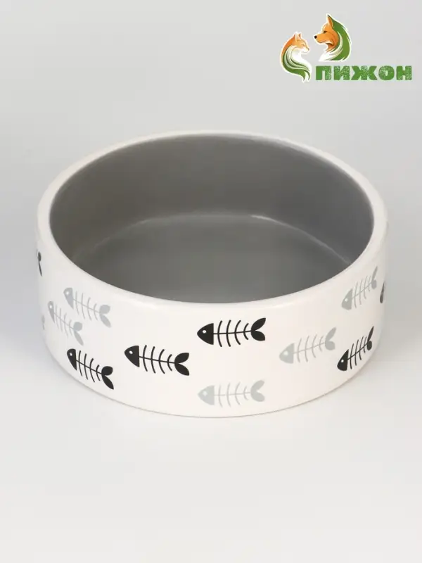 Миска &laquo;Рыбные косточки&raquo;, 300 мл, 12.5&times;4.5 см, керамика, серая, белая