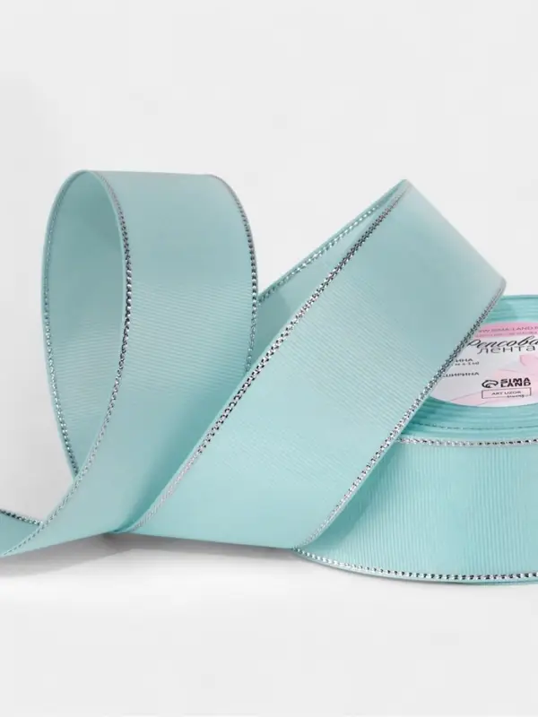 Лента репсовая, с серебряным люрексом, 40 мм, 23&plusmn;1 м, светло-голубая №013