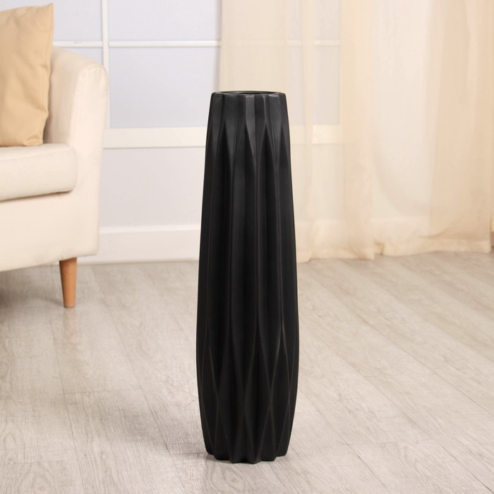 Керамическая ваза для цветов, сухоцветов «Берти», напольная, 60 см, чёрный Керамическая ваза для цветов, сухоцветов «Берти», напольная, 60 см, чёрный
