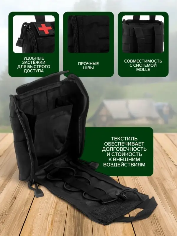 Аптечка тактическая-подсумок, 15&times;18 см, чёрная