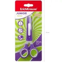 Ножницы детские ErichKrause Junior Protect, 13 см, с пластиковым чехлом и именным стикером, в блистере, МИКС