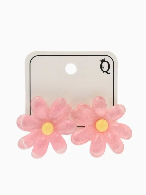 Серьги пластик &laquo;Цветочек летний&raquo;, с блёсткой, розовые