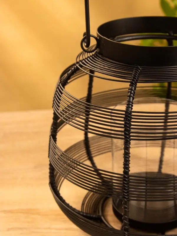 Подсвечник фонарь со стеклянной колбой, 19×19×18 см, d=9 см, металл, чёрный