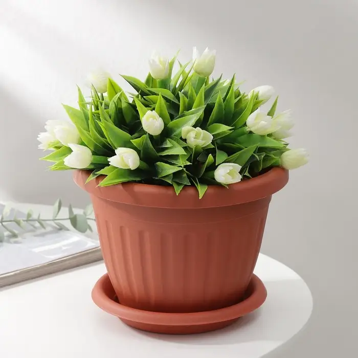 Горшок для цветов с поддоном «Сильвер ЭКО», 1,9 л, d=18 см, цвет терракотовый Горшок для цветов с поддоном «Сильвер ЭКО», 1,9 л, d=18 см, цвет терракотовый