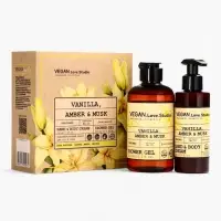 Набор женский VEGAN.Love.Studio "Vanilla, Amber, Musk": гель для душа 300 мл + крем-лосьон 150 мл 10