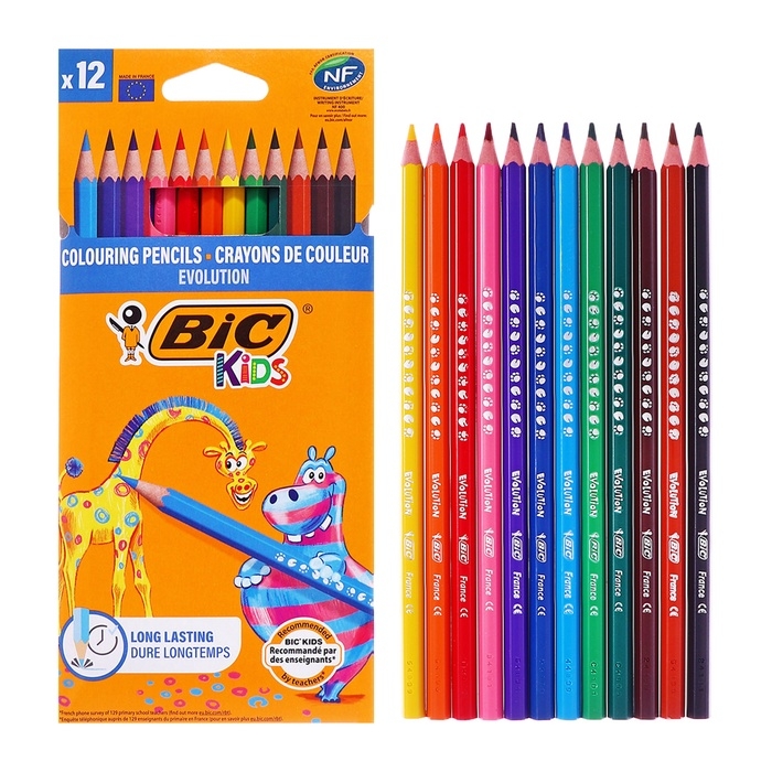 Карандаши 12 цветов BIC Kids Evolution ECOlutions, детские, ударопрочные, пластиковые Карандаши 12 цветов BIC Kids Evolution ECOlutions, детские, ударопрочные, пластиковые