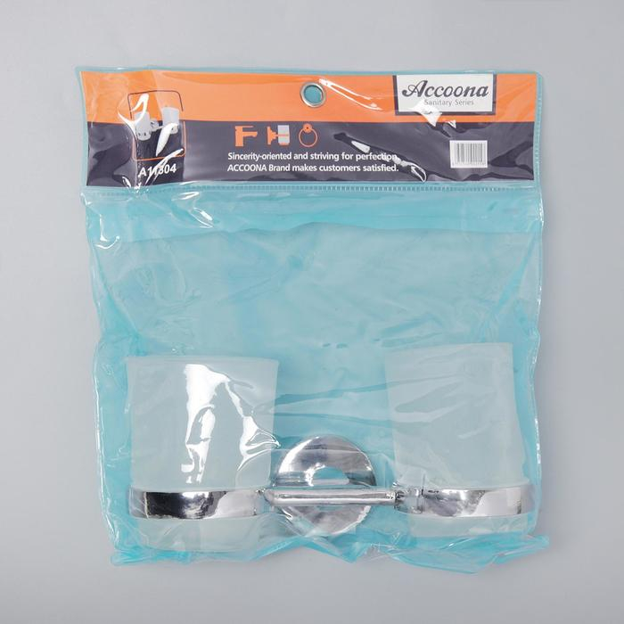 Держатель для зубных щёток, настенный, Accoona А11304, 2 стакана, стекло, цвет хром Держатель для зубных щёток, настенный, Accoona А11304, 2 стакана, стекло, цвет хром