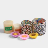 Набор свечей &laquo;Сандал. Жасмин&raquo;, 5 шт., 2 подсвечника