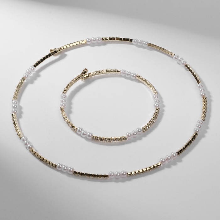 Набор 2 предмета« колье, браслет »Ноэль, бусины №4, цвет белый в золоте Набор 2 предмета« колье, браслет »Ноэль, бусины №4, цвет белый в золоте