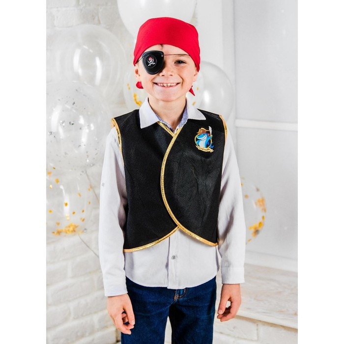 Карнавальный костюм «Морской разбойник», жилетка, наглазник, термонаклейка, бандана Карнавальный костюм «Морской разбойник», жилетка, наглазник, термонаклейка, бандана