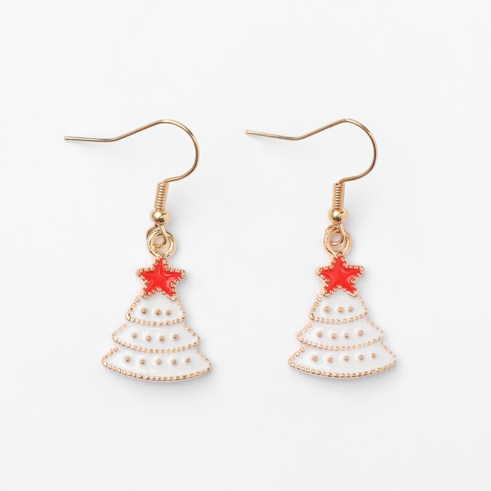 Новый год! Серьги «Новогодние» ёлочка в снегу, бело-красный в золоте Новый год! Серьги «Новогодние» ёлочка в снегу, бело-красный в золоте
