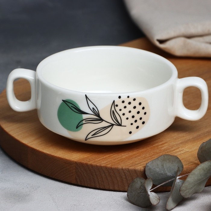 Супница с ручками керамическая «Веточка», 10.5 х 5 см, 220 мл, цвет белый Супница с ручками керамическая «Веточка», 10.5 х 5 см, 220 мл, цвет белый