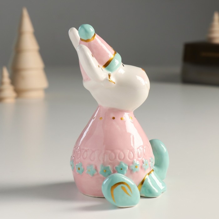 Сувенир керамика  Сувенир керамика "Лосик, розовый свитер и колпак, белые рожки в горох" 12,1х9,8х7 см