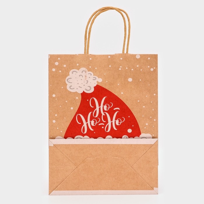 Новый год. Пакет бумажный подарочный новогодний крафт Новый год. Пакет бумажный подарочный новогодний крафт "Дед Мороз", 27 х 21 х 11 см.