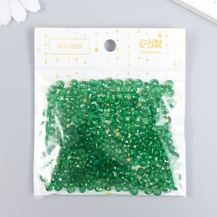 Бусины для творчества пластик "Кристалл с гранями тёмно-зелёный" набор 20 гр 0,4х0,6х0,6 см   513176