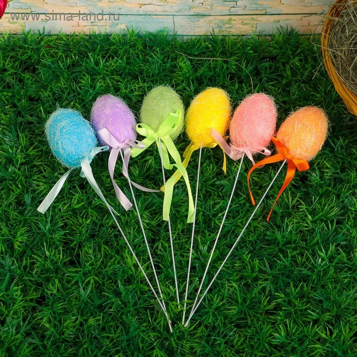 Декор пасхальный на палочке  Декор пасхальный на палочке "Яйцо цветные блёстки" набор 6 шт яйцо 5х7 см 23х5х5 см