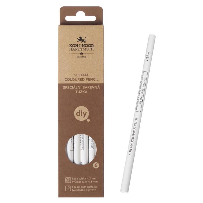 Карандаш незаточенный 4.3 мм, Koh-I-Noor 3263/6, по стеклу, металлу, пластику, белый, L=175 мм Карандаш незаточенный 4.3 мм, Koh-I-Noor 3263/6, по стеклу, металлу, пластику, белый, L=175 мм