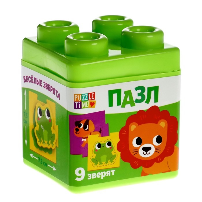 Пазлы в пластиковой упаковке «Весёлые зверята», 18 деталей