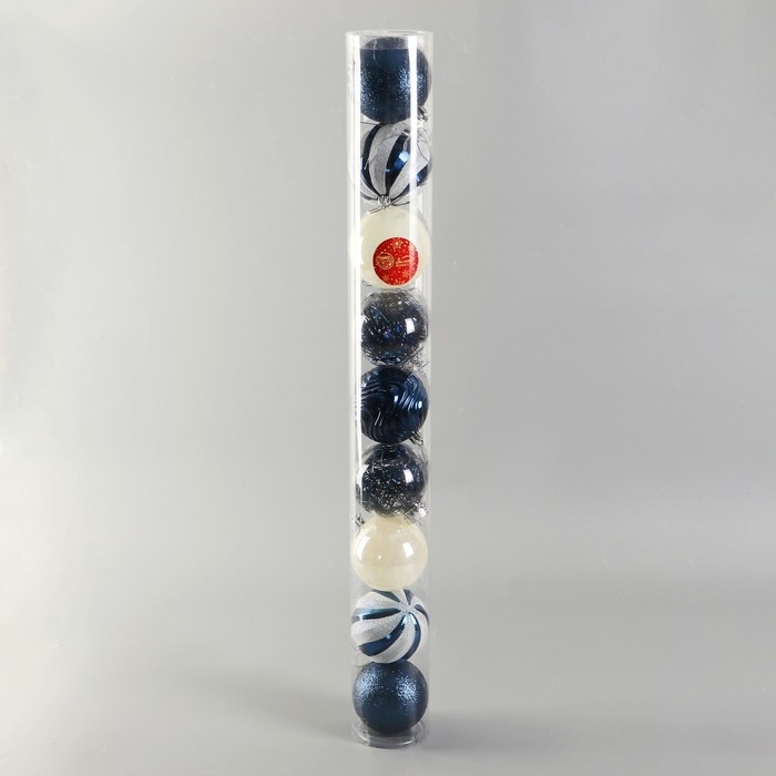 Набор шаров пластик d-8 см, 9 шт Набор шаров пластик d-8 см, 9 шт "Мелодия" диско полосы, бело-синий