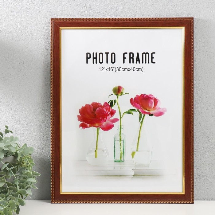 Фоторамка пластик 30х40 см Фоторамка пластик 30х40 см "Золотые волны и точки" темное дерево 33,6х43,6 см