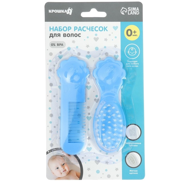 Набор для ухода за волосами: расческа и щетка «Цветочек»,  цвет голубой