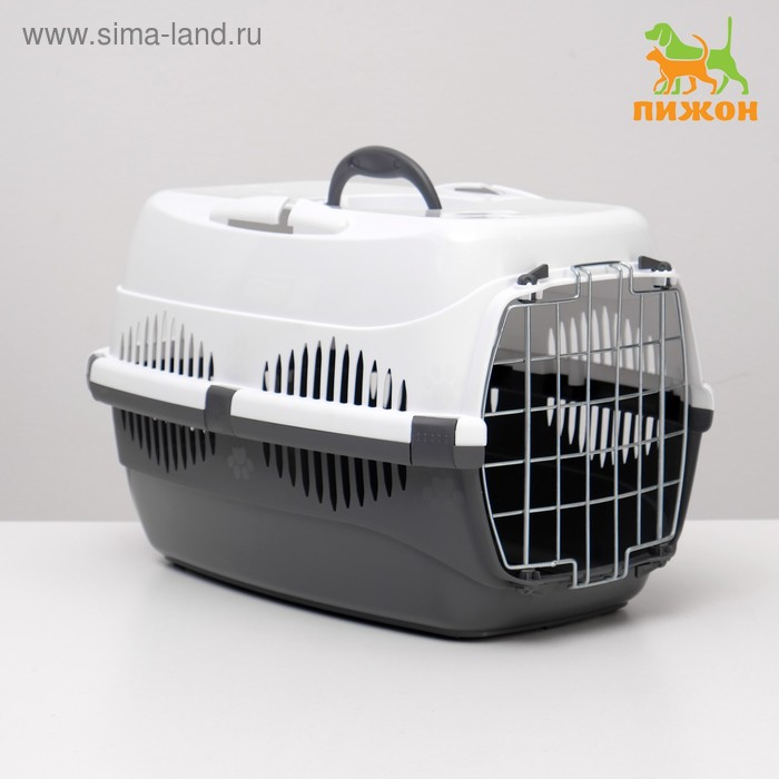 Переноска для животных до 12 кг  Переноска для животных до 12 кг "Пижон" 49х33х32см, металлическая дверь, бело-серая