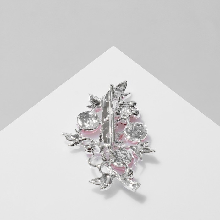 Брошь «Цветы» и листья, цвет розовый в серебре Брошь «Цветы» и листья, цвет розовый в серебре