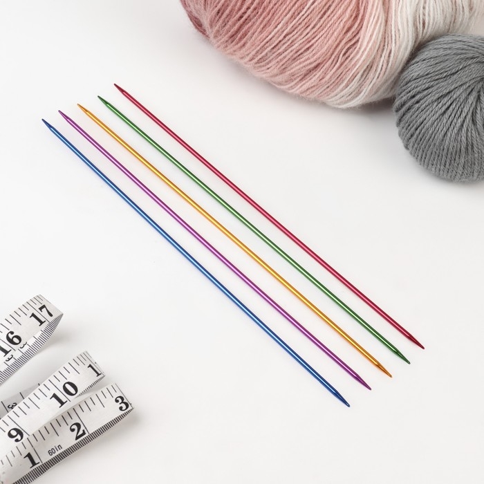 Спицы для вязания, чулочные, из алюминия, d = 3 мм, 25 см, 5 шт, цвет МИКС Спицы для вязания, чулочные, из алюминия, d = 3 мм, 25 см, 5 шт, цвет МИКС
