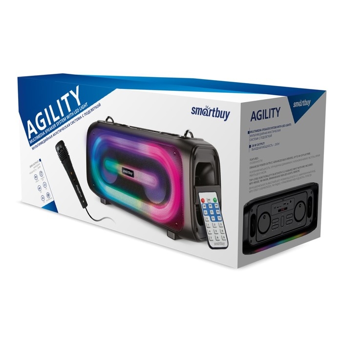 Портативная караоке система Smartbuy AGILITY SBS-5530,28 Вт, AUX, USB, BT, 3600 мАч, чёрная Портативная караоке система Smartbuy AGILITY SBS-5530,28 Вт, AUX, USB, BT, 3600 мАч, чёрная