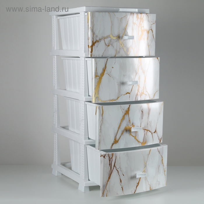 Комод 4-х секционный «Декор. Белый мрамор», белый Комод 4-х секционный «Декор. Белый мрамор», белый