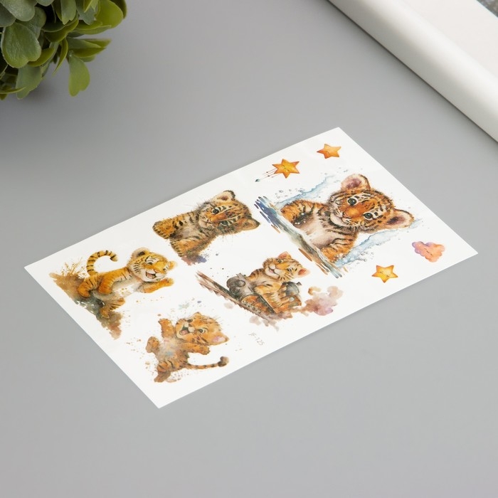 Татуировка на тело фосфорные с блёстками Татуировка на тело фосфорные с блёстками "Тигрёнок" 7,5х12 см