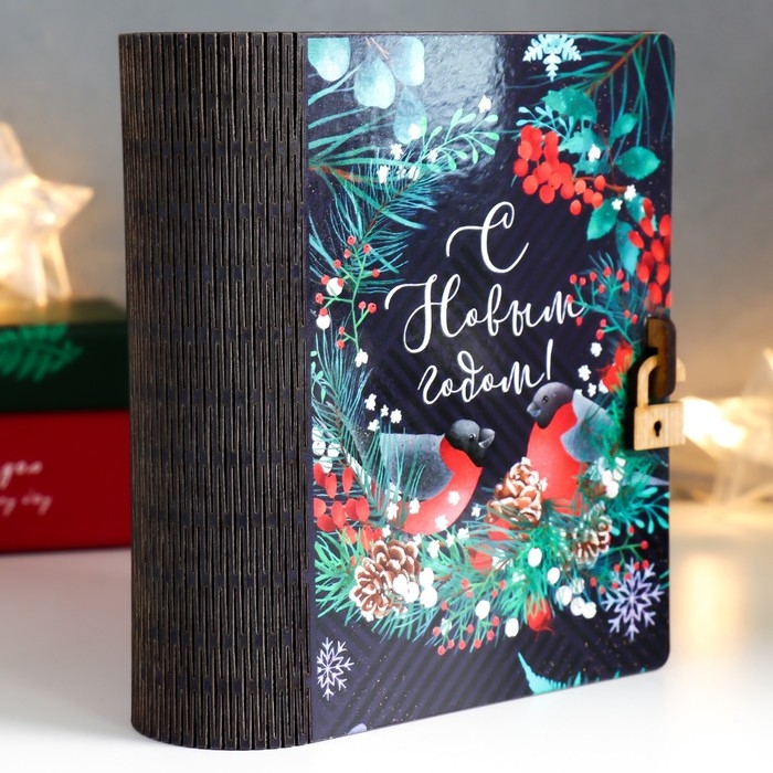 Новогодняя шкатулка-книга "Снегири" 14х12х5 см
