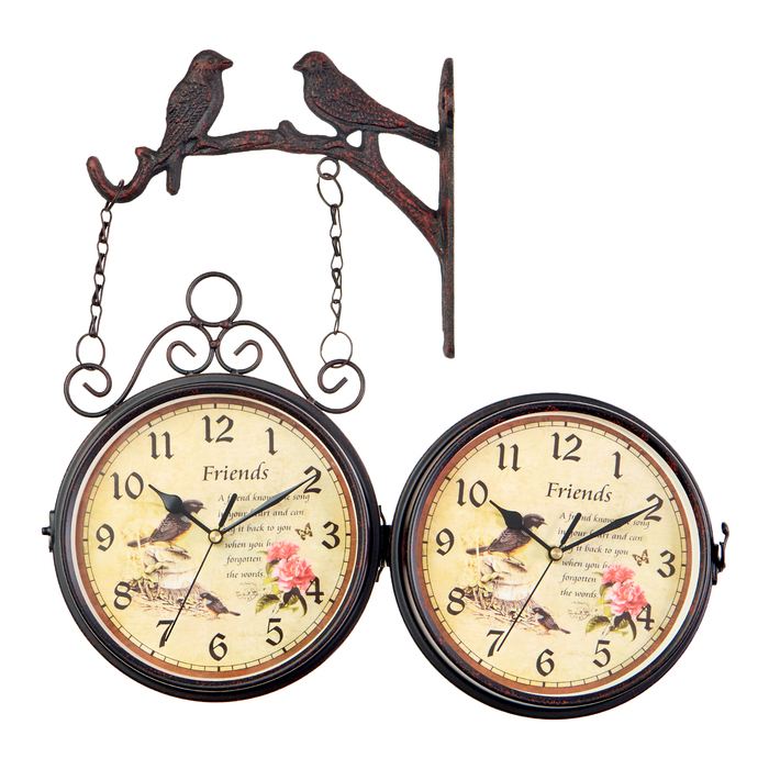 Часы настенные двусторонние, на подвесе  Часы настенные двусторонние, на подвесе "Птички", бесшумные, циферблат d-17 см, 24 х 40 см