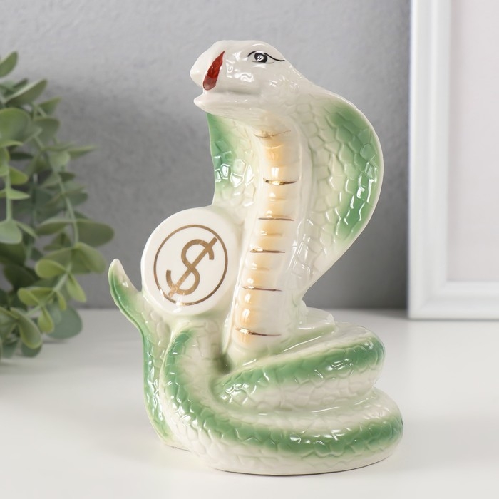 Сувенир керамика Сувенир керамика "Кобры с монетами" светло-зелёные с золотом набор 2 шт 9х12,2х15,5 см