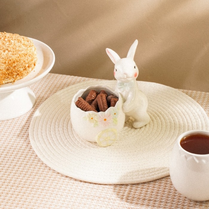 Конфетница керамическая SL Home «Лесные кролики», 17,5×13×16,8 см, цвет белый