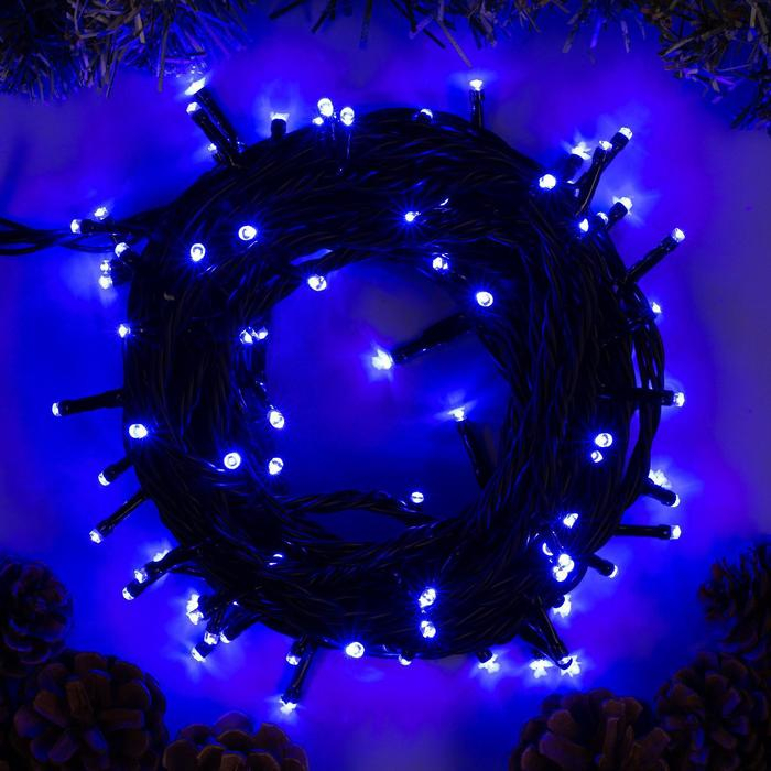 Гирлянда «Нить» 10 м, IP44, УМС, тёмная нить, 100 LED, свечение синее, 220 В Гирлянда «Нить» 10 м, IP44, УМС, тёмная нить, 100 LED, свечение синее, 220 В