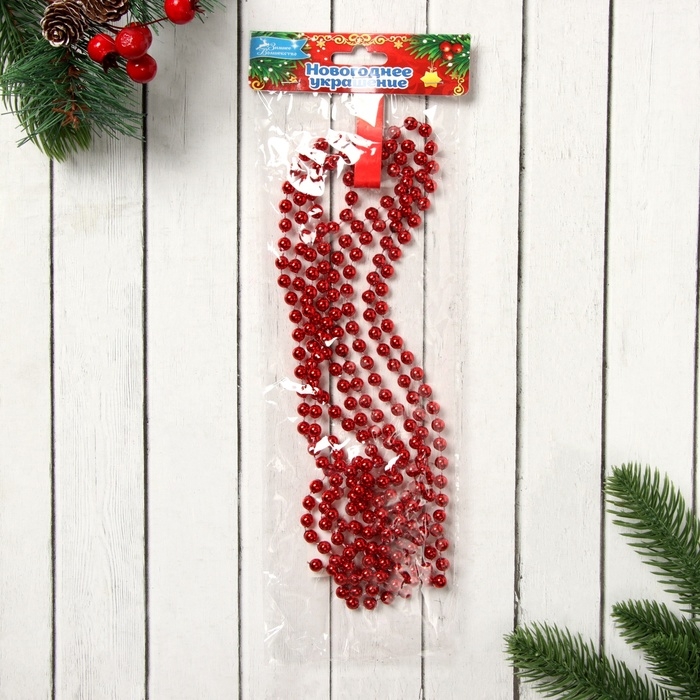 Бусы на ёлку 2,7 м d-7 мм Бусы на ёлку 2,7 м d-7 мм "Шарики" красный