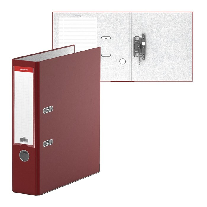 Папка-регистратор А4, 70 мм, ErichKrause Папка-регистратор А4, 70 мм, ErichKrause "Бизнес", собранный, бордовый, пластиковый карман, металлический кант, картон 2мм, вместимость 450 листов