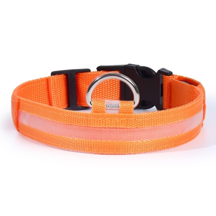 Ошейник с подсветкой размер L, ОШ 45-52 х 2,5 см, 3 режима свечения оранжевый Ошейник с подсветкой размер L, ОШ 45-52 х 2,5 см, 3 режима свечения оранжевый
