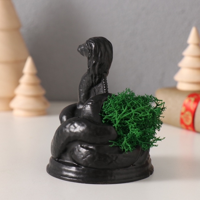 Сувенир  Сувенир "Змея Гликон" со мхом  6,5*8,5*3 см черная (мох зелен стабил)