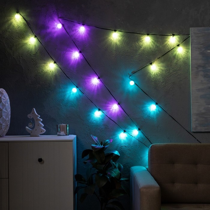 Умная гирлянда «Нить» 6 м с насадками «Калейдоскоп», IP20, тёмная нить, 20 LED, свечение RGB, USB Умная гирлянда «Нить» 6 м с насадками «Калейдоскоп», IP20, тёмная нить, 20 LED, свечение RGB, USB