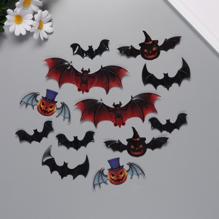 Наклейка пластик Наклейка пластик "Тыквы и летучие мыши" набор 12 шт
