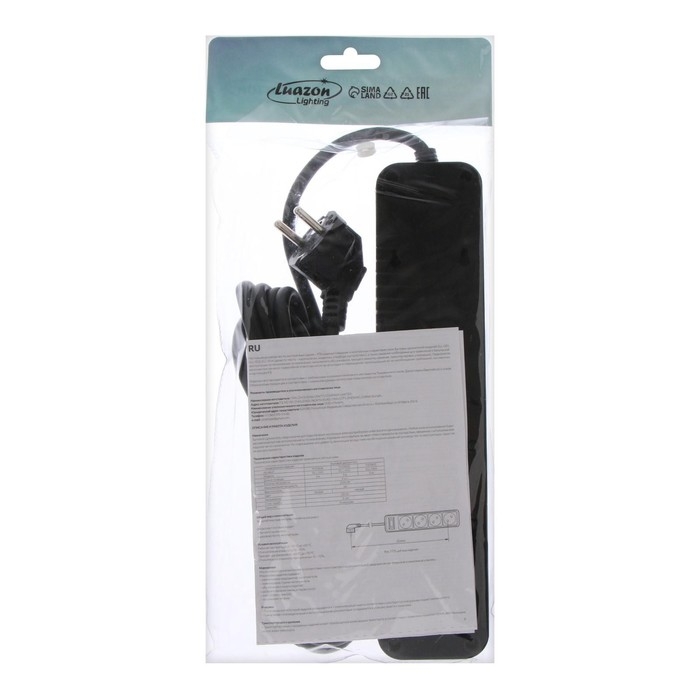 Удлинитель Luazon Lighting, 2 евро+2 унив.роз., 5 м, 2200 Вт, 2х0.5 мм2, с выкл., черный Удлинитель Luazon Lighting, 2 евро+2 унив.роз., 5 м, 2200 Вт, 2х0.5 мм2, с выкл., черный