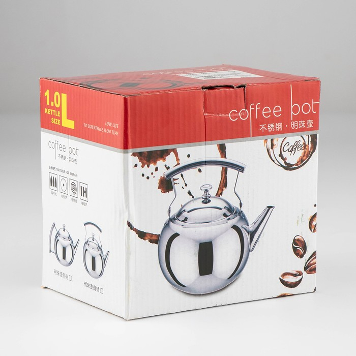 Чайник из нержавеющей стали «Жуан», 1 л, металлическое сито, цвет хромированный Чайник из нержавеющей стали «Жуан», 1 л, металлическое сито, цвет хромированный